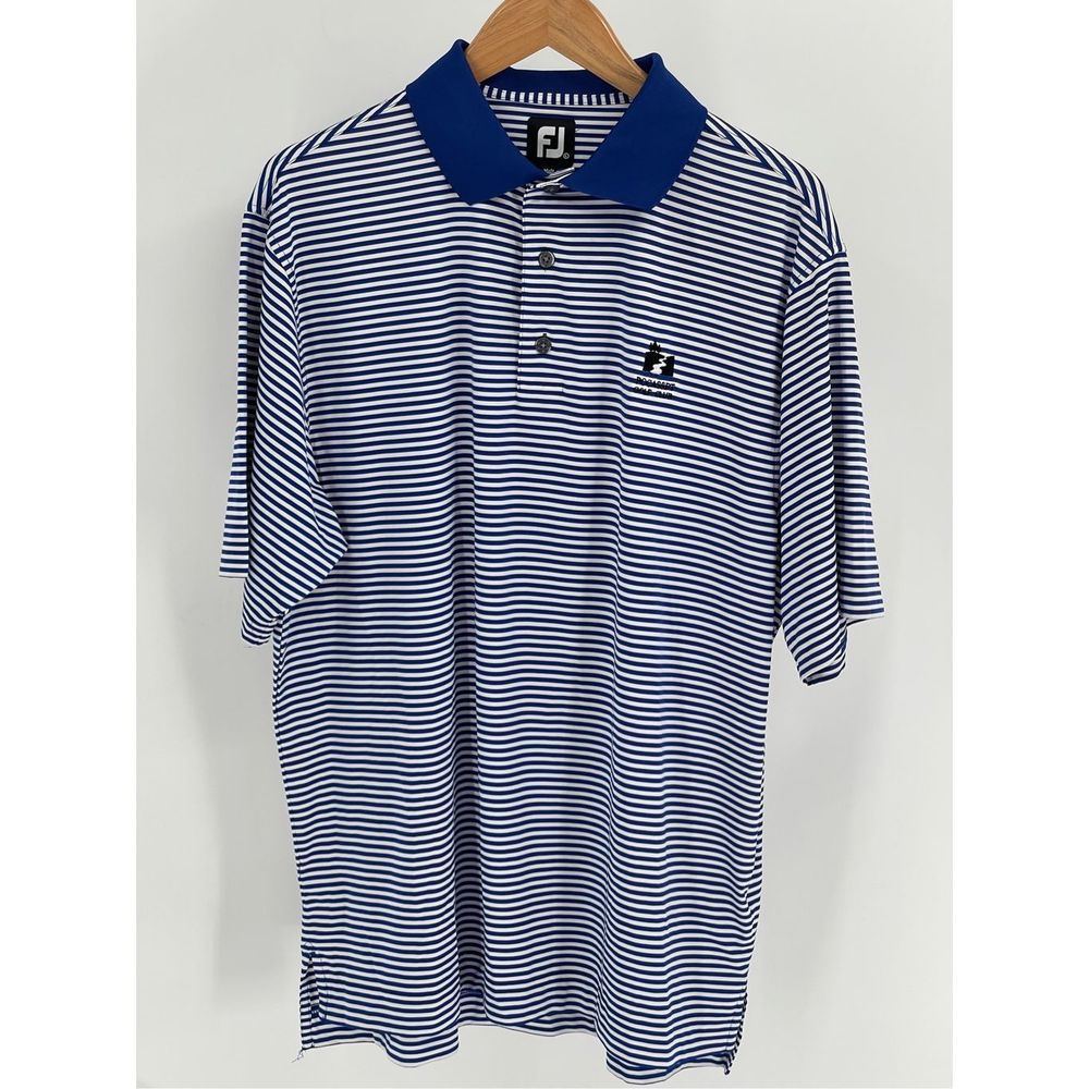 Footjoy Polo Shirt Golf Men Large Blue White Striped Pocasset Golf Club Cape Cod